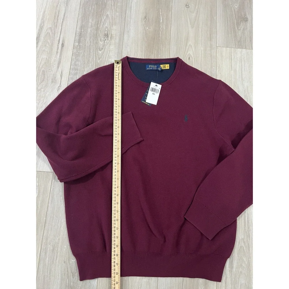 Polo Ralph Lauren Textured Cotton Crew Neck Sweater, Burgundy Red, XXL
